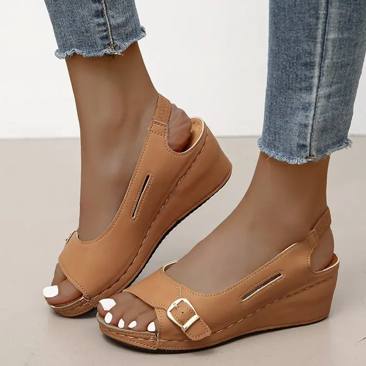 Summer Sandals Women Fish Mouth Fashion Comfort Roman Shoes Buckle Peep Toe Casual Beach Wedge Platform Female Sandals