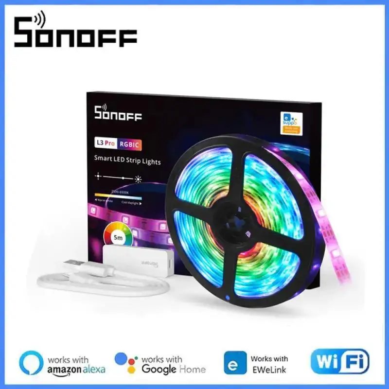 

Умная Светодиодная лента SONOFF L3 Pro, гибкая LED лампа с поддержкой Wi-Fi и RGBIC, несколько цветов, одновременно отображается музыкальный режим