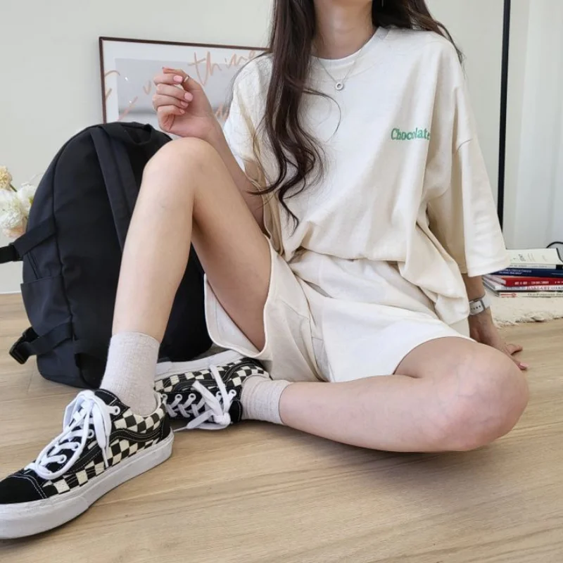 Women Tracksuit Summer Solid T-shirt Shorts Matching Outfit Casual Two Piece Set Female Loose Sportswear Suit Student Sports Tee