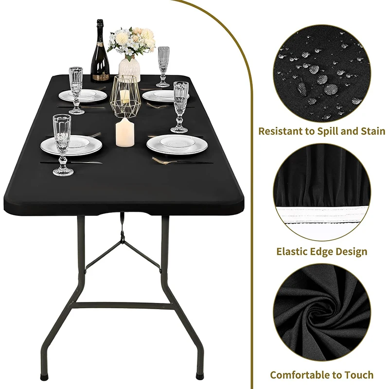 LMETJMA Elastic Fitted Rectangle Tablecloth – Washable Polyester Cover for 6 Ft Tables 2