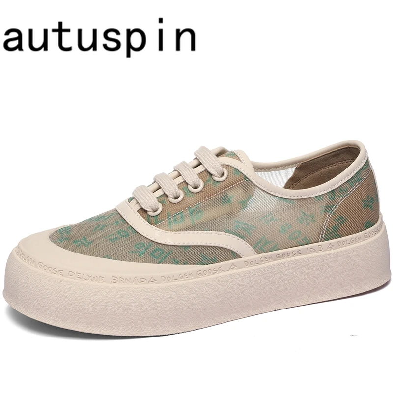 AUTUSPIN 4cm High Brand Women Sneakers Summer Breathable Comfy Ladies Mesh Shoes Outdoor Streetlish Flat Platform Canvas Sneaker