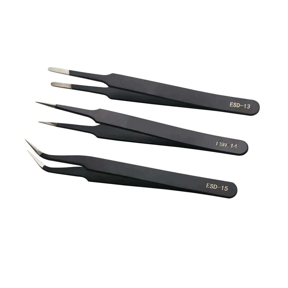 Precision Tweezers Set ESD Anti-Static Stainless Steel Tweezers Repair Tools for Electronics Repair Soldering Craft Tools precision tweezers esd anti static tweezers soldering tweezers phone repair tweezers tweezer tool