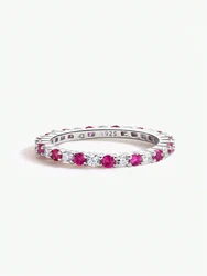 Elegant 925 Sterling Silver Zircon Stackable Ring - Women's Fine Jewelry - 8 (Silver Rose Red)