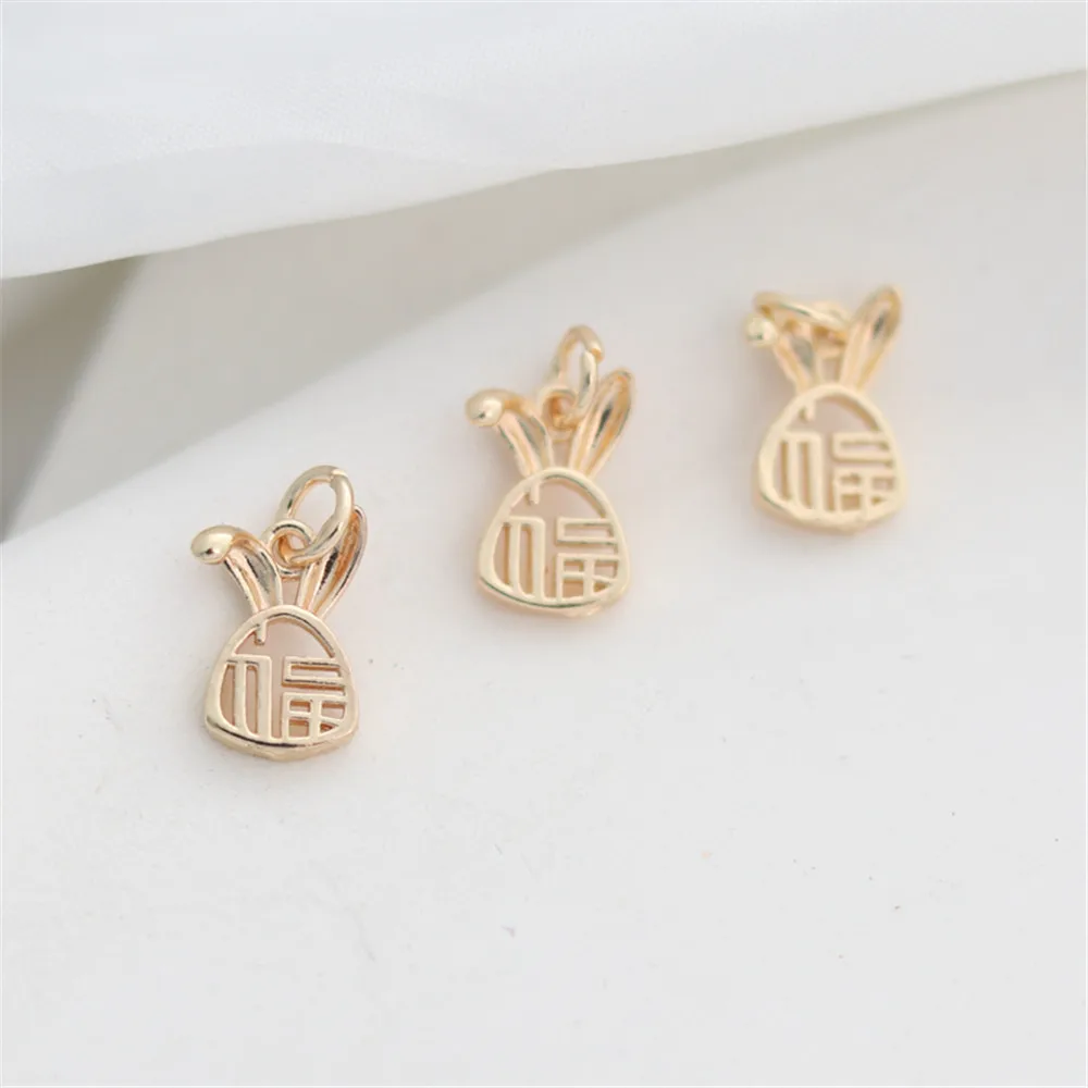 

14K gold package, color preserving, hollowed-out rabbit small pendant, bracelet necklace, diy handmade accessories, pendant
