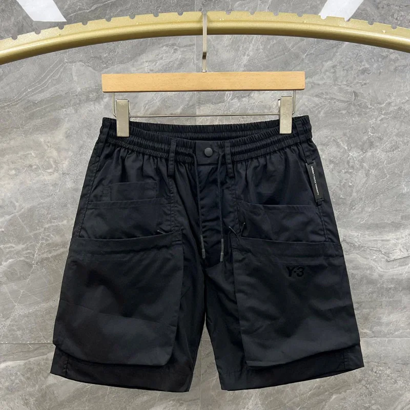 

Yamamotostyle Shorts Pants Fashion Deisgn Functional Drawstring Cargo Shorts Men's Straight Leg Thin Sports Quarter Pants