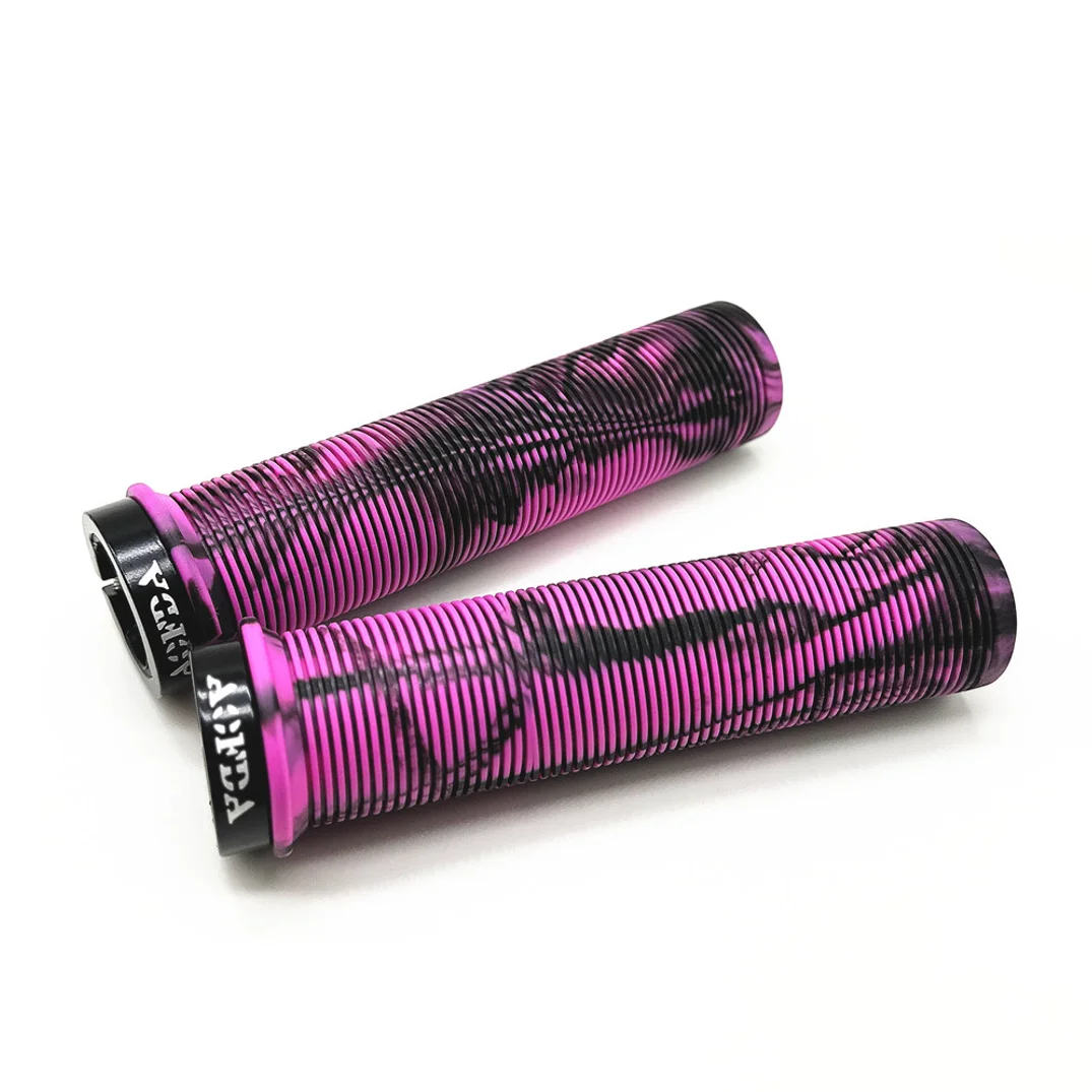 1 Paar 22,2 mm einseitige Lock-On MTB/DH/BMX/Offroad-Fahrrad-Gummi-Lenkergriffe mit Sicherungsringen aus Aluminiumlegierung, Tie-Dye-Design – Detail 7