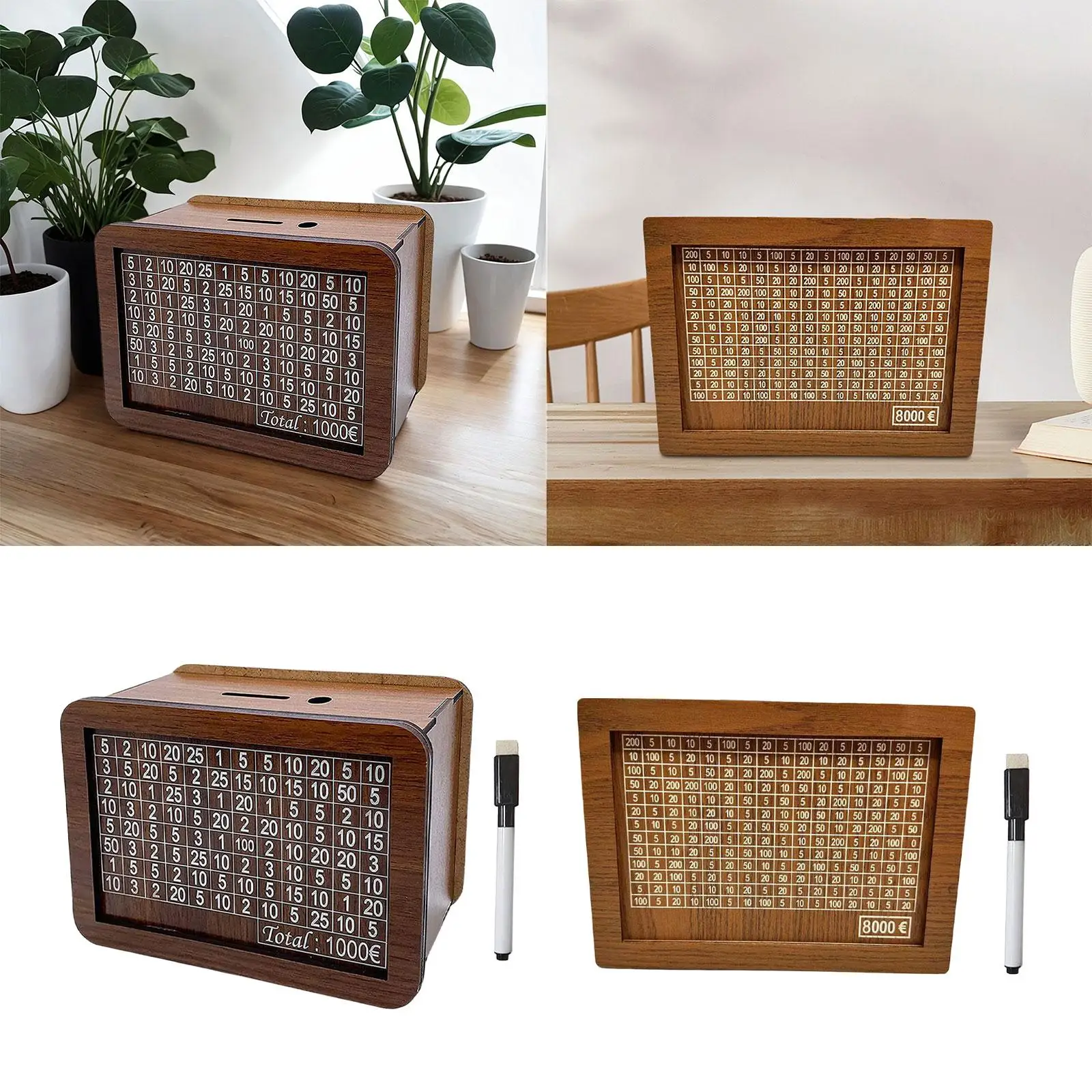 Wooden Money Box, Unbreakable Money Savings Box with Counter, Handmade Piggy