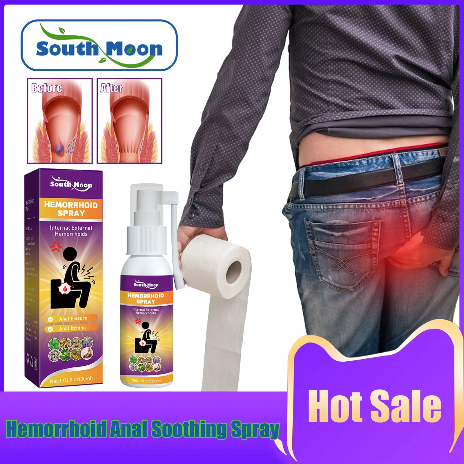 Hemorrhoid Soothing Spray Internal External Meat Balls Removal Hemorrhoids Itching Swelling Care Anal Fissure Treatment Spray hemorrhoids treatment cream
