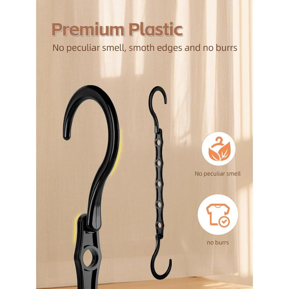 Black Magic Space Saving Hangers 10 Pack, Premium Smart Hanger Hooks, Sturdy Cascading Hangers with 5 Holes for Heavy Clothes,
