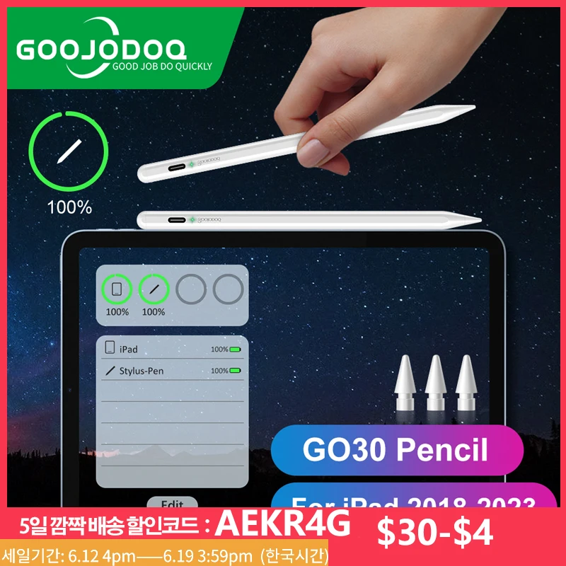  For Apple Pencil 2 1 iPad Pencil, GOOJODOQ Bluetooth Stylus Pen for iPad Pen Pro 11 12 9 Air 4 Air 5 2018-2023 for Apple Pencil 