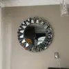 Unique Sunburst Decorative Wall Mirror Round 800MM Silver Beveled Glass Accent Mirrors Bathroom 1
