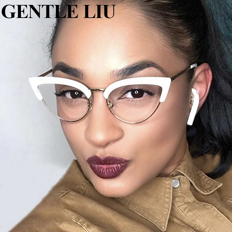 

Cat Eye Anti Blue Light Glasses Women Fashion Semi Rimless Eyeglasses Frames for Female Blocking Blu Ray Computer Eyewear Ladies