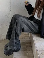 2024 Ropa Y2K Fashion Vintage Striped Wide Leg Baggy Jeans Pants For Women Clothes Straight Washed Black Casual Lady Trousers - Image 6