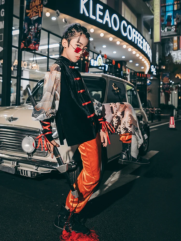 ZZL Cool Clothes for Children Chinese Style Outfits for Boys Tang Suit Runway Show Performance Suit K-pop Street Dance Fashion