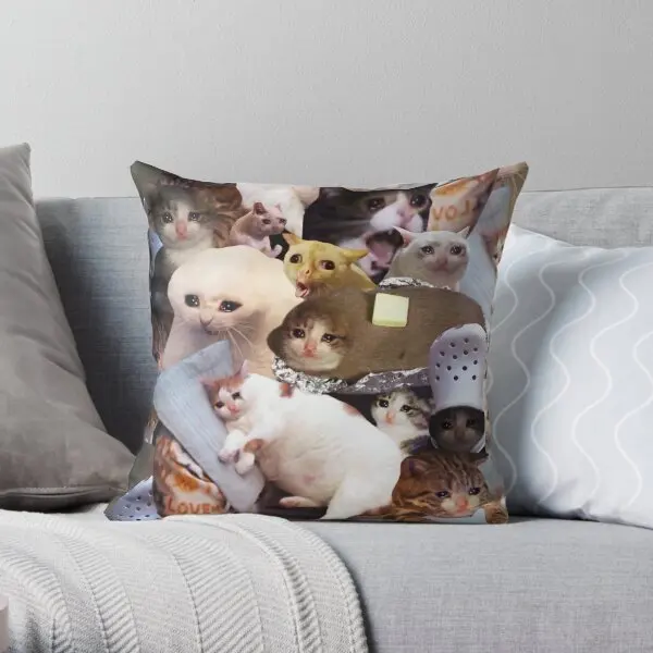 

Crying Cat Memes Printing Throw Pillow Cover Anime Decorative Square Fashion Bed Bedroom Hotel Pillows not include One Side