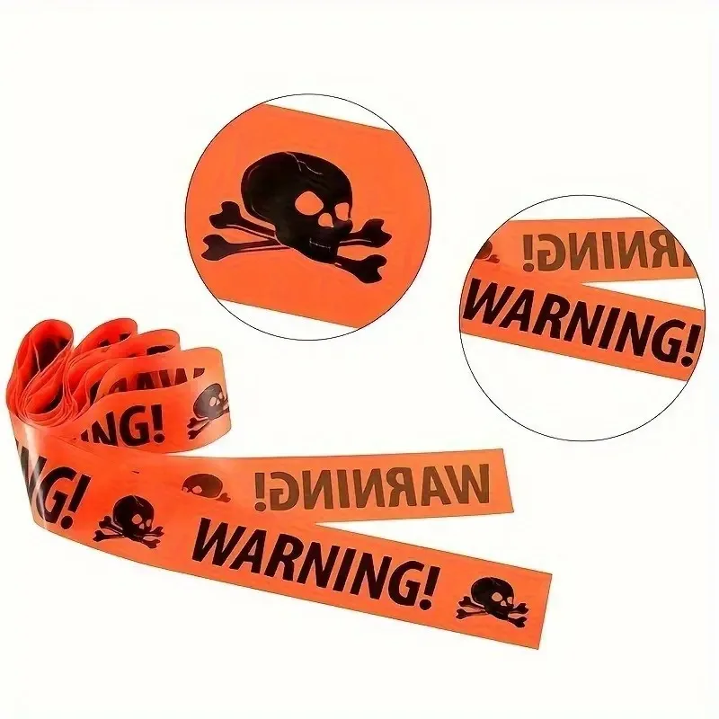 Yellow Plastic Warning Tape with Danger Signs for Yard Haunted House