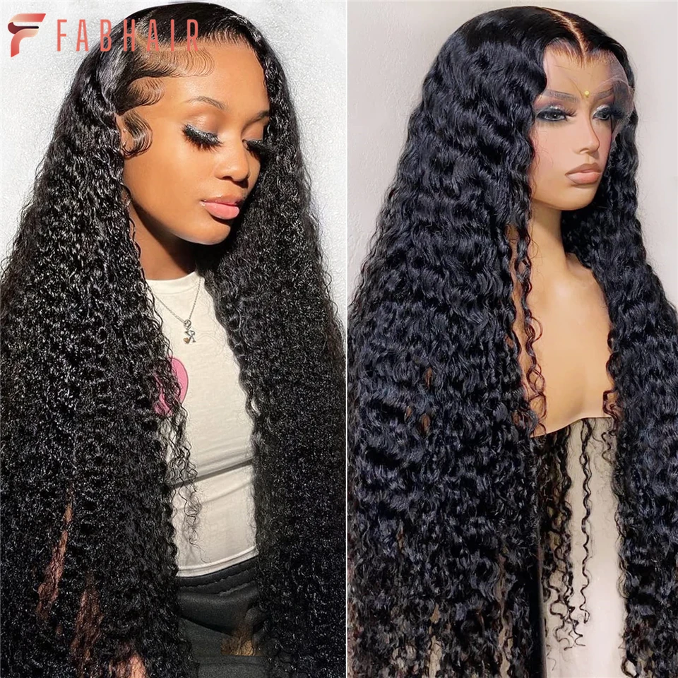 

FABHAIR Deep Wave Lace Front Wigs Human Hair 180% Density 13X4 Transparent Lace Frontal Wigs for Black Women Wet and Wavy