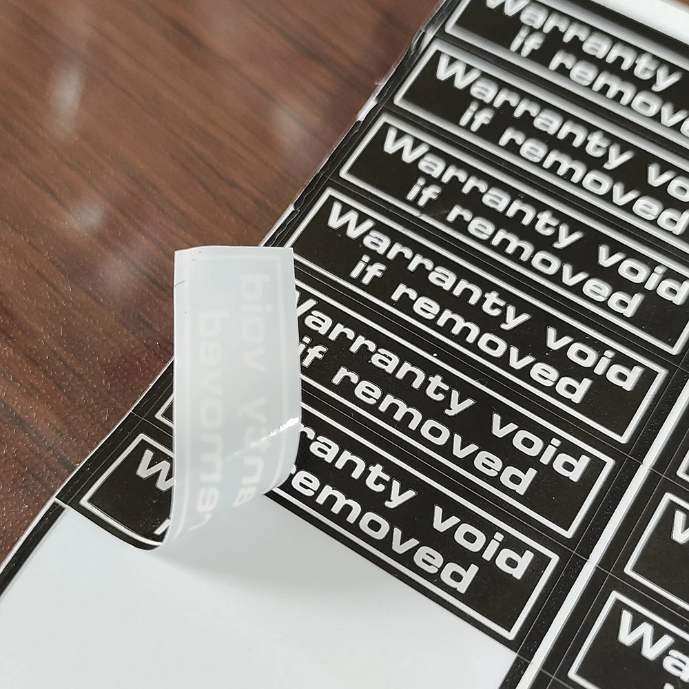 70pcs 34x9mm 제거된 경우 보증 무효 깨지기 쉬운 종이 보안 씰 열기 표시기 Tamper Evident Removal Proof Protection Label