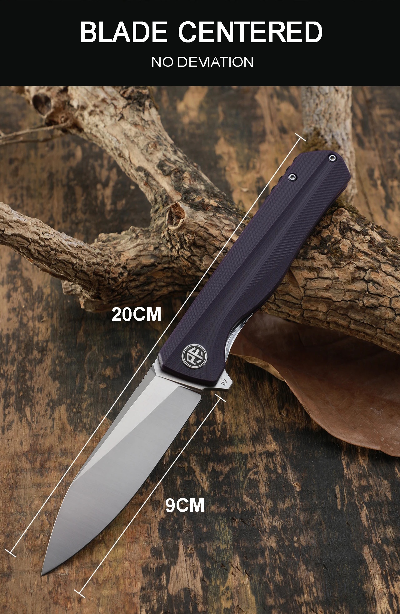 Description Picture 3 of itemPetrified fish D2 Steel PF818 folding knives G10 handle ball bearing outdoor hunting knife EDC pocket tool