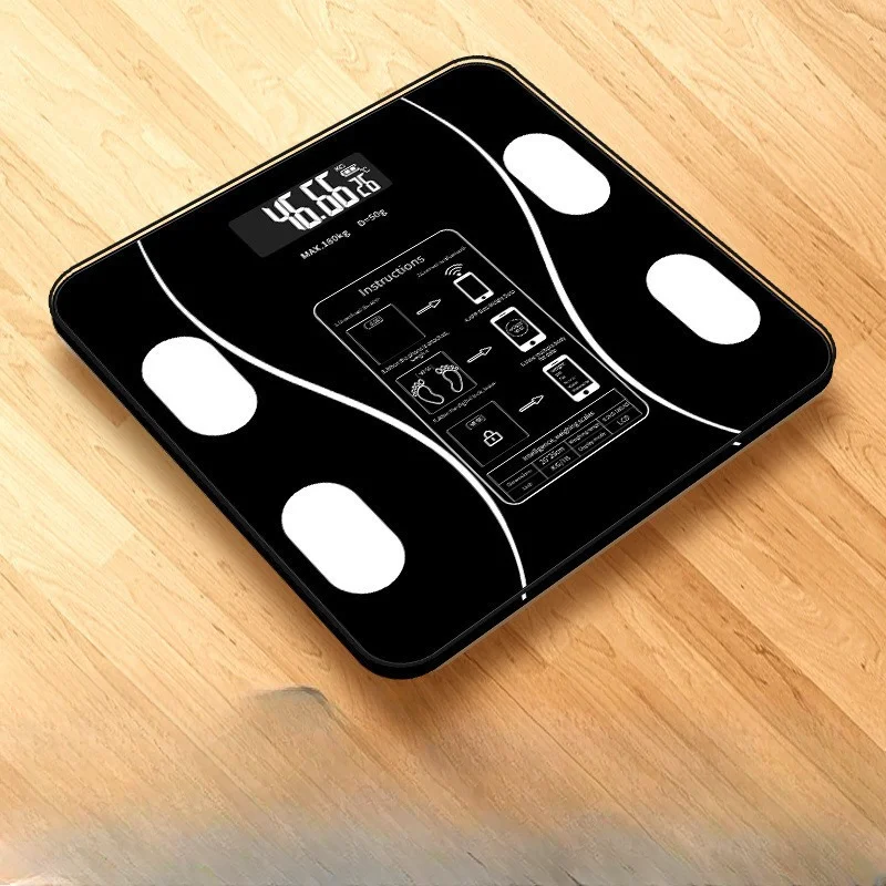 סולם שומן גוף עם תצוגה דיגיטלית LED, סולם משקל חכם עם אפליקציה, טעינה באמצעות USB, מנתח מרכיבי הגוף, סולם בדיקת שומן גוף