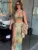 Aesthetic Printed Two Piece Set Women Halter Bandage Irregular Camis+High Side Split Maxi Skirts Female Vacation Outfits