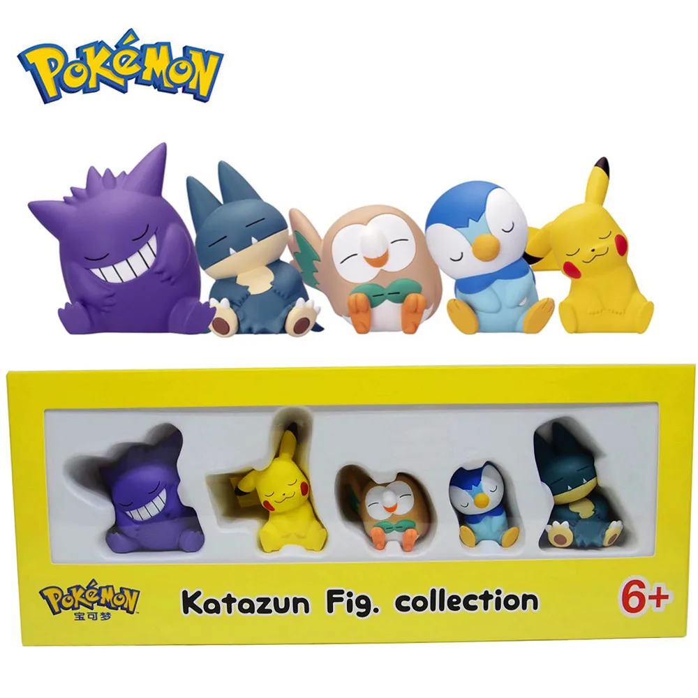 

5pcs/Box Pokemon Pikachu Gengar Piplup Shoulder Sleep FIG Series Rowlet Gonbe Action Figure Cartoon Collect Doll Model Toys