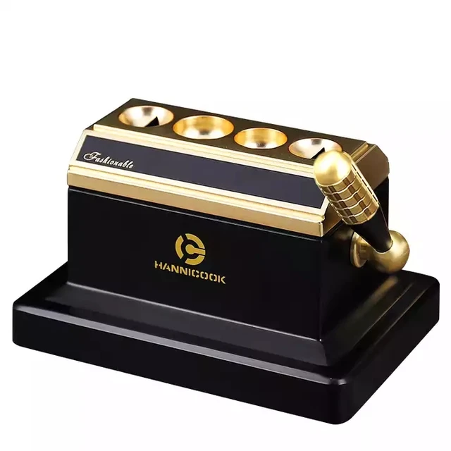 Cigar Scissors Black Gold V-shaped Cigar Cutter Stainless Steel Desktop Four-hole Cigar Cutter V-shaped Cigar Cutter Smoking Set - Image 2