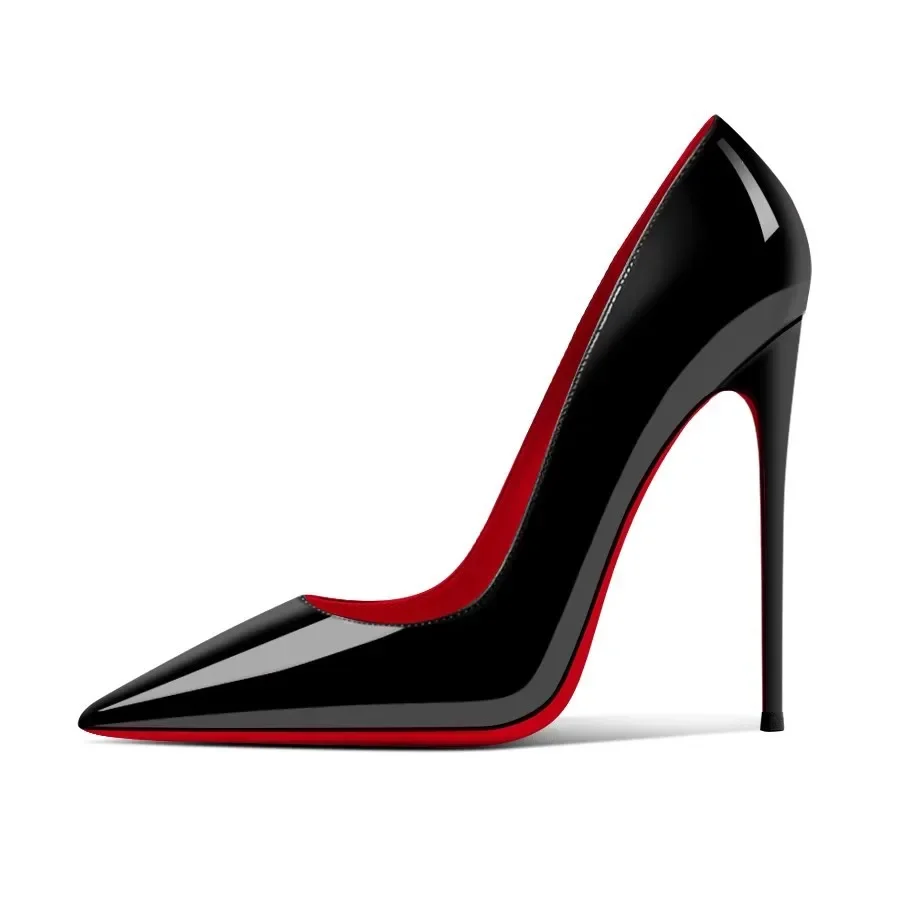 New 2024 Autumn Black Patent Leather Pointed Women's High Heels Sexy Women's Dresses Slim High Heels 6