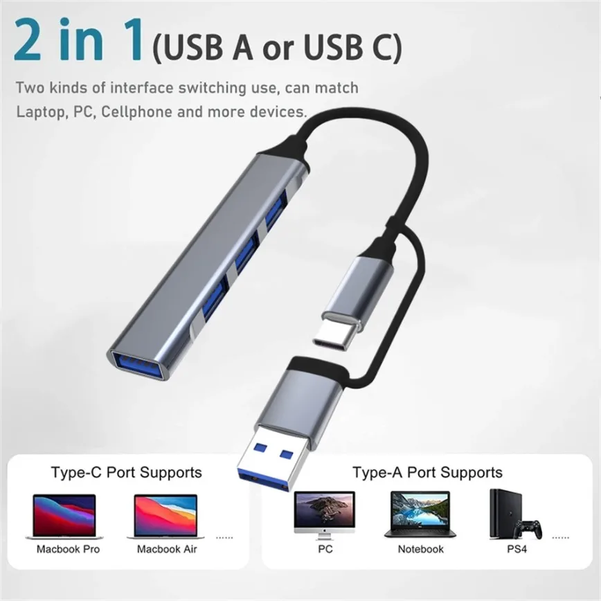High-Speed 4-in-2 USB Type-C Hub with Enhanced Data Transfer