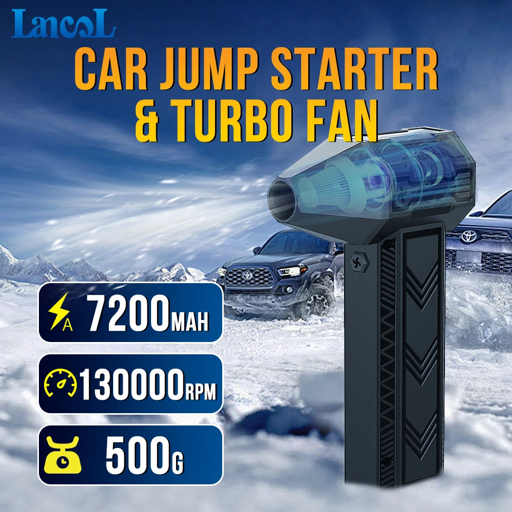 2 In 1 Compressed Air Duster Jump Starter 130000rpm Electric Air Blower Portable Jet Turbo Fan Dust Snow Blower 7200mAh Battery