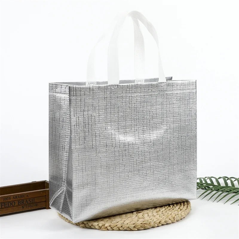 StoBag 10pcs Blue Silver Non-woven Tote Shopping Bag Fabric Portable Waterproof Storage Reusable Pouch Custom Logo(Extra Fee) 5