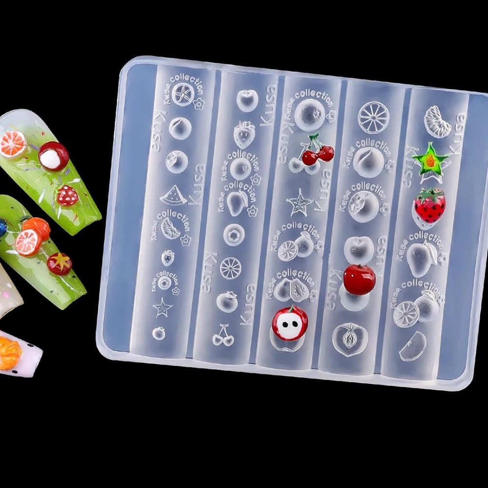 투명 체리 사과 모양 실리콘 네일 몰드, 홈 네일 참 제작 공예 도구, 레진 DIY 매니큐어 용품, 투명 장식