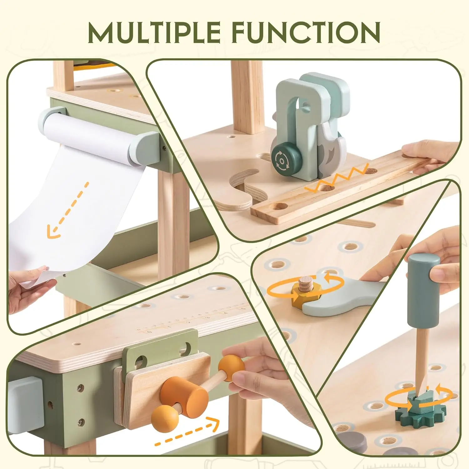 Robud Wooden Kids Tool Bench Toy Play Workbench with Tool Belt Drawing Paper for Construction Play Perfect for Kids Ages 3-5
