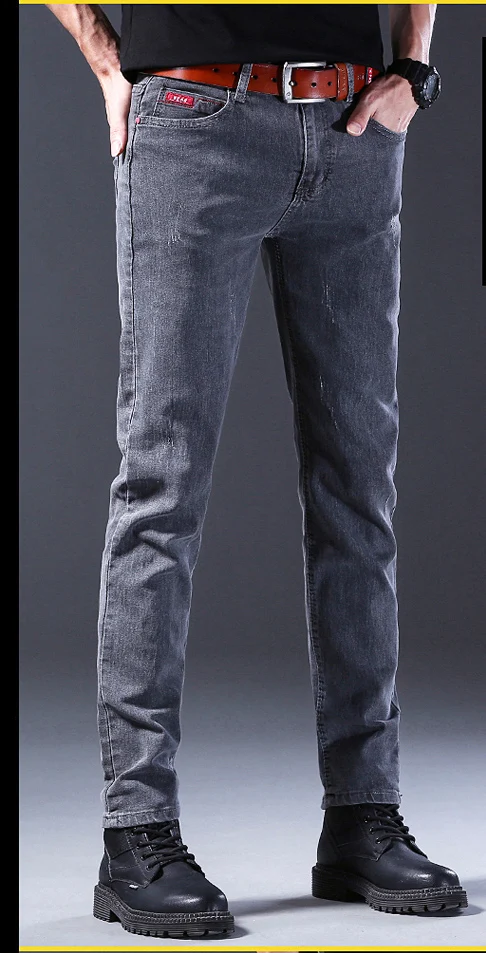 Description Picture 4 of itemMen Comfortable Cotton Fashion European American Style Stretch Jeans Luxury Men's Denim Pants Slim Straight Grey Denim Pants