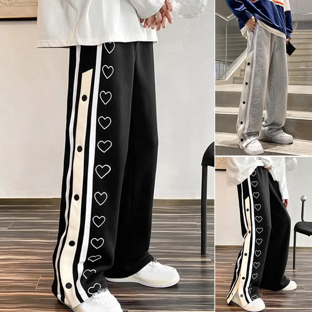 Men Basketball Pants Drawstring Mid Waist Heart Pattern