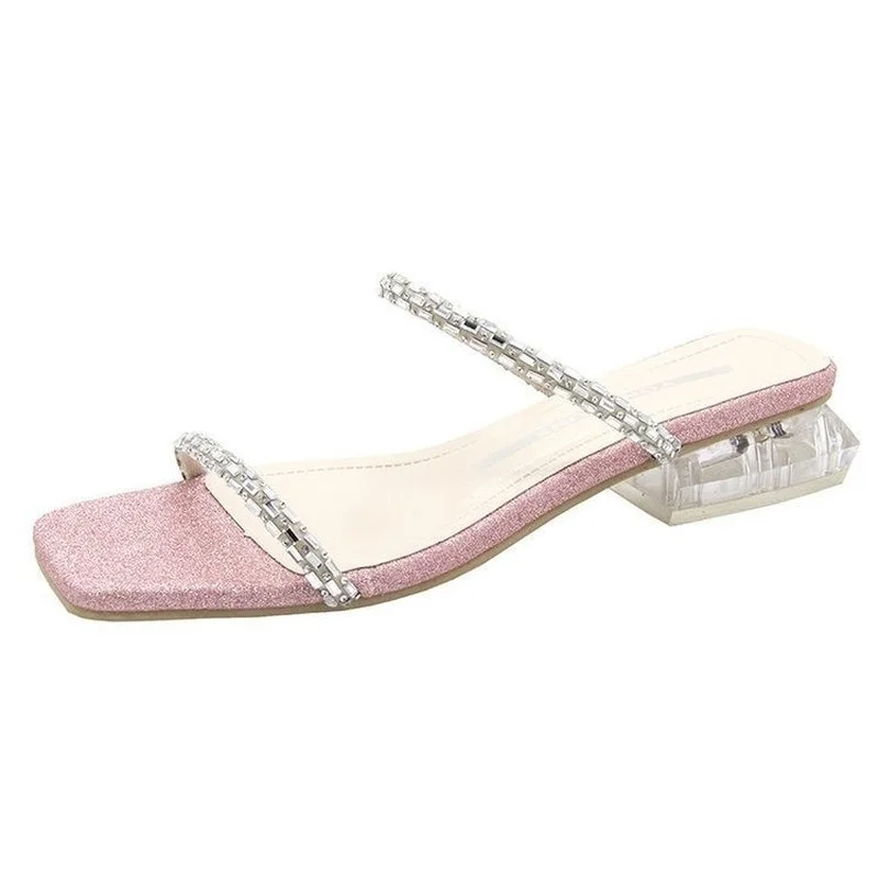 fashion slippers for women crystal heel shoes woman 2022 summer new casual low cut Korean plus size slippers womens shoes