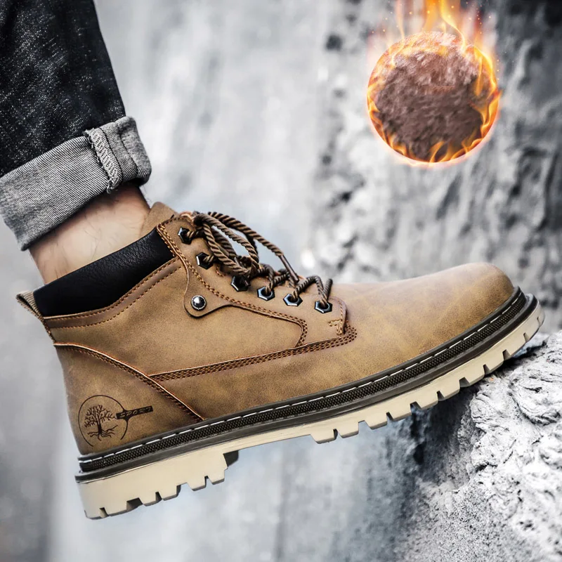 

Winter Men's Boots Genuine Leather Boots Men's Warm Fur Snow Boots Sneakers Luxury Outdoor Leather Brand Men Motorcycle Boots