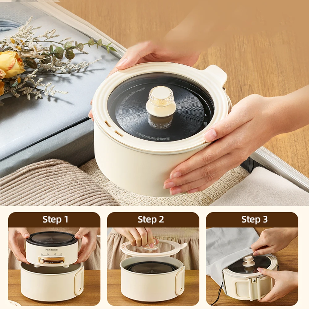 Foldable Electric Cooking Pot 1.8L Home Multifunctional Electric Pan Hotpot Rice Cooker Non-stick Skillet for Travel