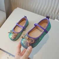 Little Girl Leather Shoes Sequins Fashion Children's Flats for Ballet Versatile Round-toe Kids Causal Princess Shoes Soft Bottom 1