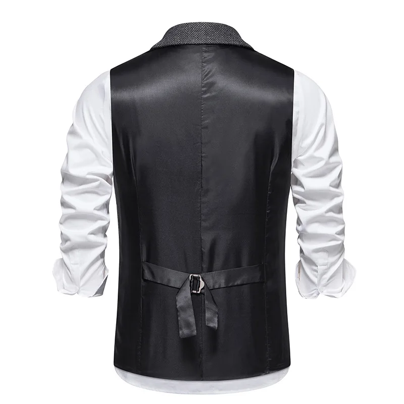 Dress Vests New Suit Vest for Men Herringbone Tweed Suit Vest Business Formal Dress Vests Slim Fit Tailored Collar Waistcoat