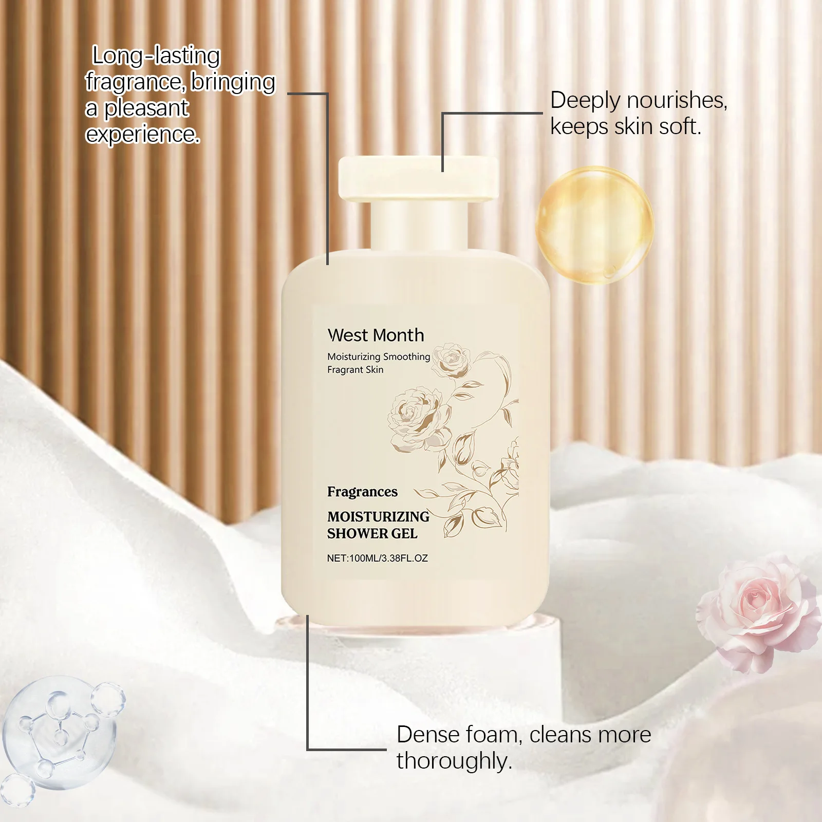 Shower Gel Moisturizing Long Lasting Fragrance Dense Foam Cleansing Dirt Softening Nourishing Anti Dry Tightness Silky Body Wash