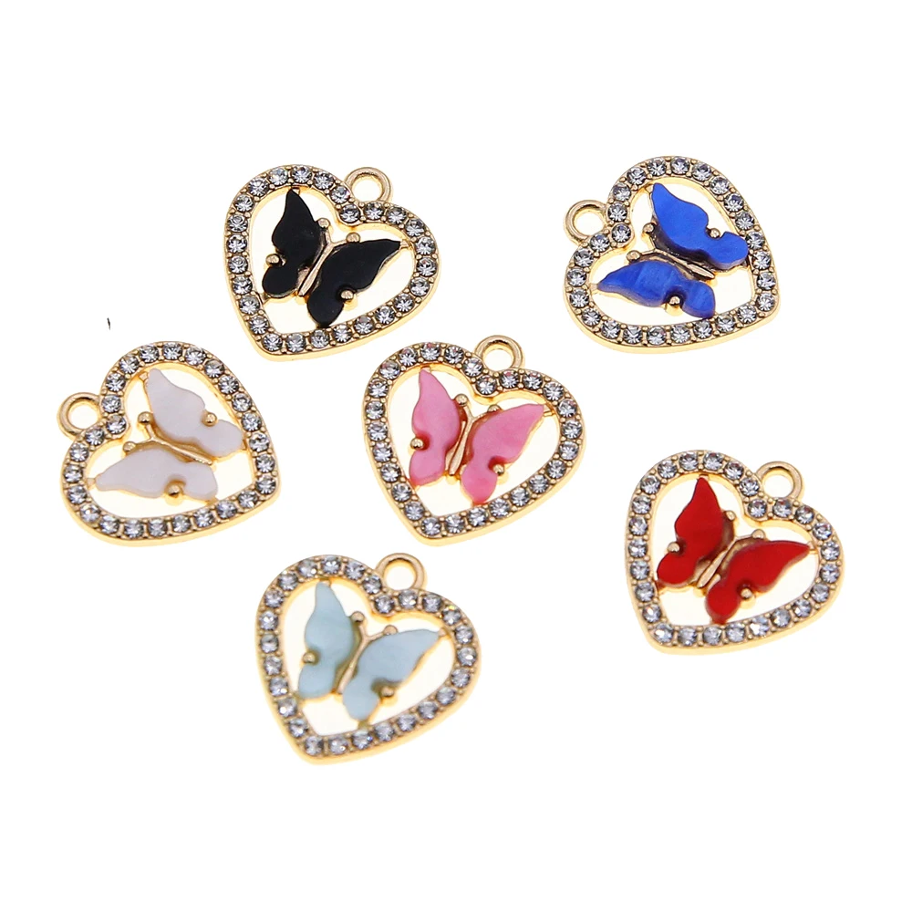 

50pcs 19*18*2.5 Color acrylic Butterfly Heart pendant Accessories Alloy diamond pendant DIY earrings necklace accessories