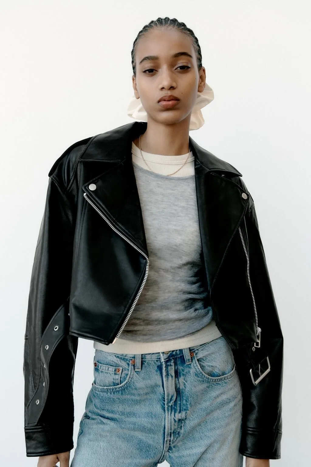 Leather Clothes Polo Collar Jacket Women's Short Black PU  Irregular Long-Sleeved Spring and Autumn Fashion All-Matching Casual