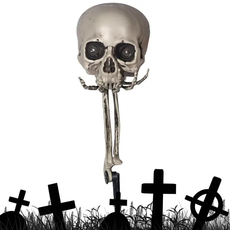 Halloween Skull Stake Garden Graveyard Party Supplies Waterproof Garden Lawn Decor Halloween Glowing Scary Stake Built-in Led
