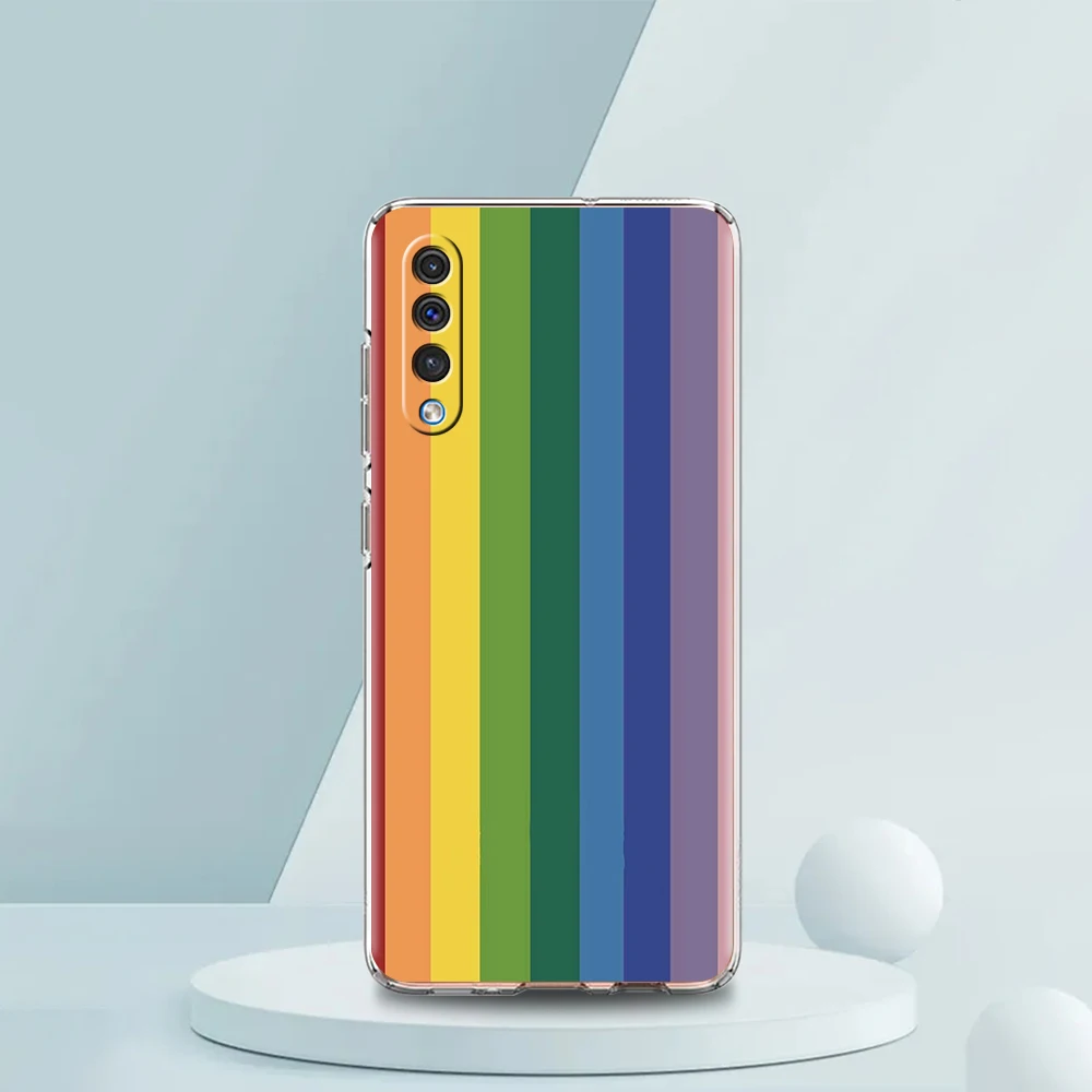 Retro Rainbow Stripe Art Silicon Transparent Phone Case Bag