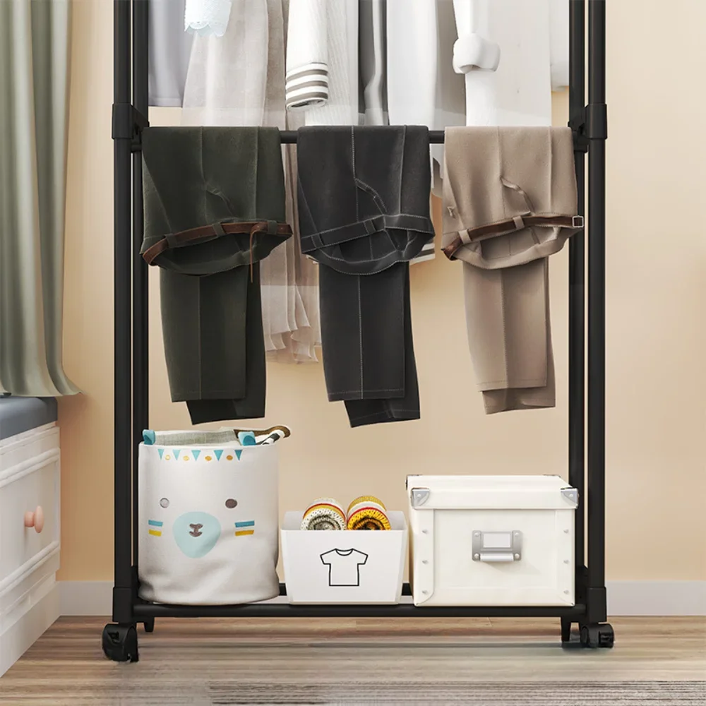 Clothes Rack Double Rod Clothes Rack with Wheels Home Floor Standing Multifunctional Hanger Space Saving Storage Rack clothes rack