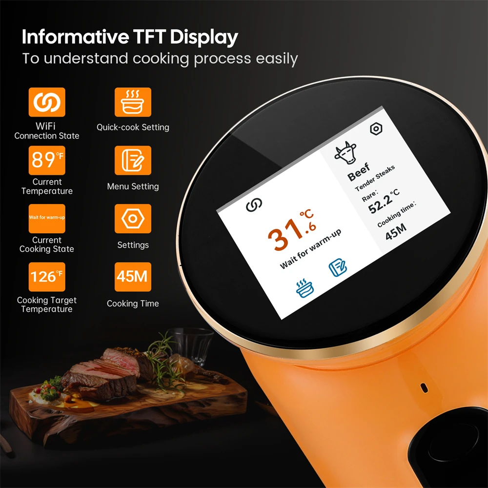 INKBIRD Orange Sous Vide Oven ISV-101W Touch Immersion Circulator Accurate Cooking Vacuum Cooker Heating Free APP For Cooking