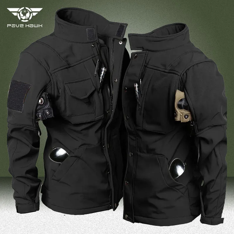 Winter Fleece Tactical Jackets Men Military Windproof Waterproof Soft Shell Cargo Jacket Outdoor Multi-pocket SWAT Combat Coats
