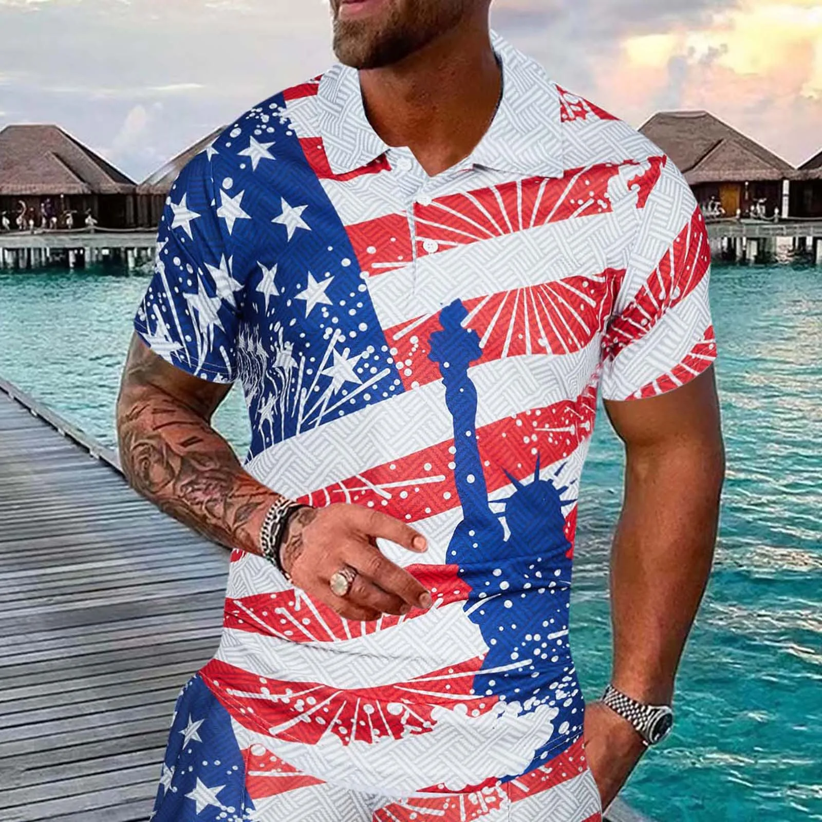 

New Mens Summer Fashion Casual 3D Printing Shirt Lapel Casual Short Sleeve Breathable Retro Style