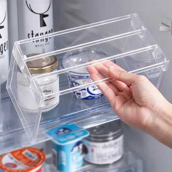 Organizzatori per frigorifero trasparenti scaffale portaoggetti frigorifero ripiani separatori a strati supporto da tavolo risparmia spazio accessori da cucina 1